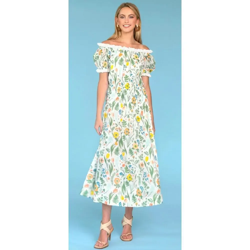 Olivia James The Label Josie Off The Shoulder Floral Puff Sleeve Midi Dress - Picture 10 of 11